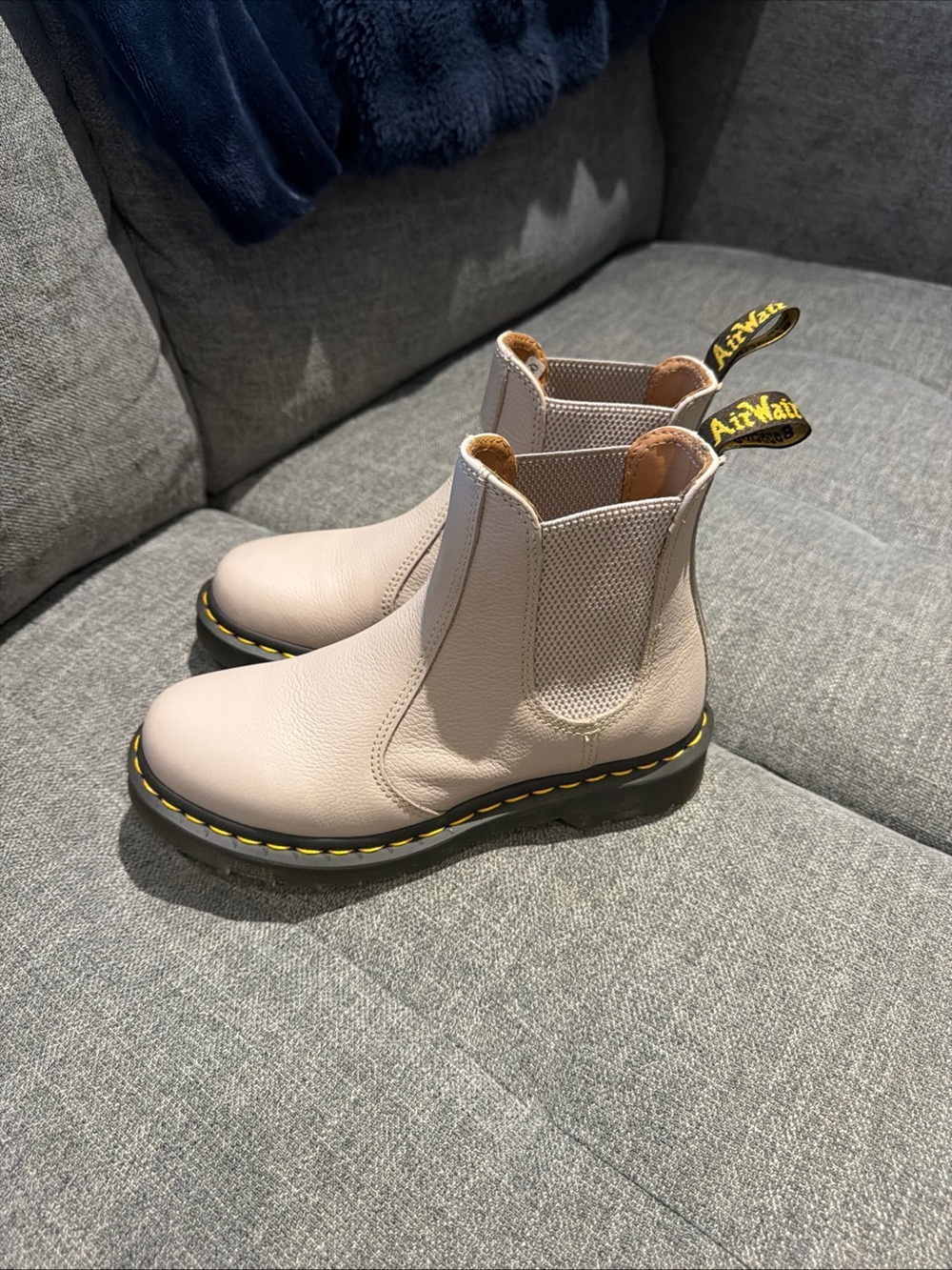 Dr. Martens Chelsea Boots in Light Beige with Yellow Stitching